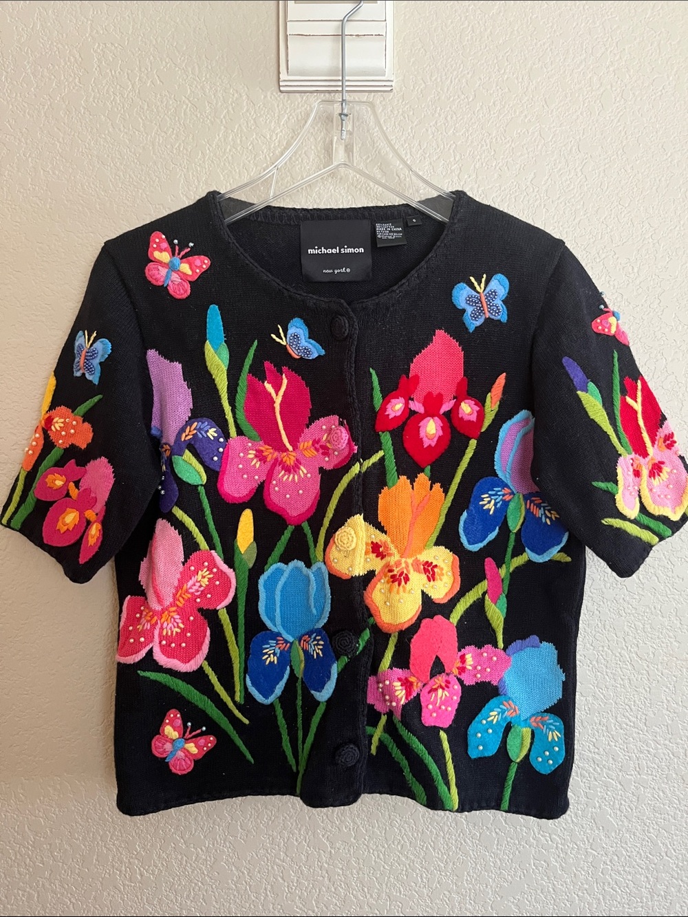 Michael Simon vintage 90s embroidered & beaded floral sweater